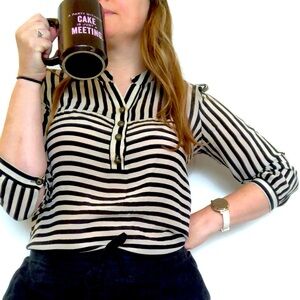 Forever21 Black and White Striped Women’s Blouse Top